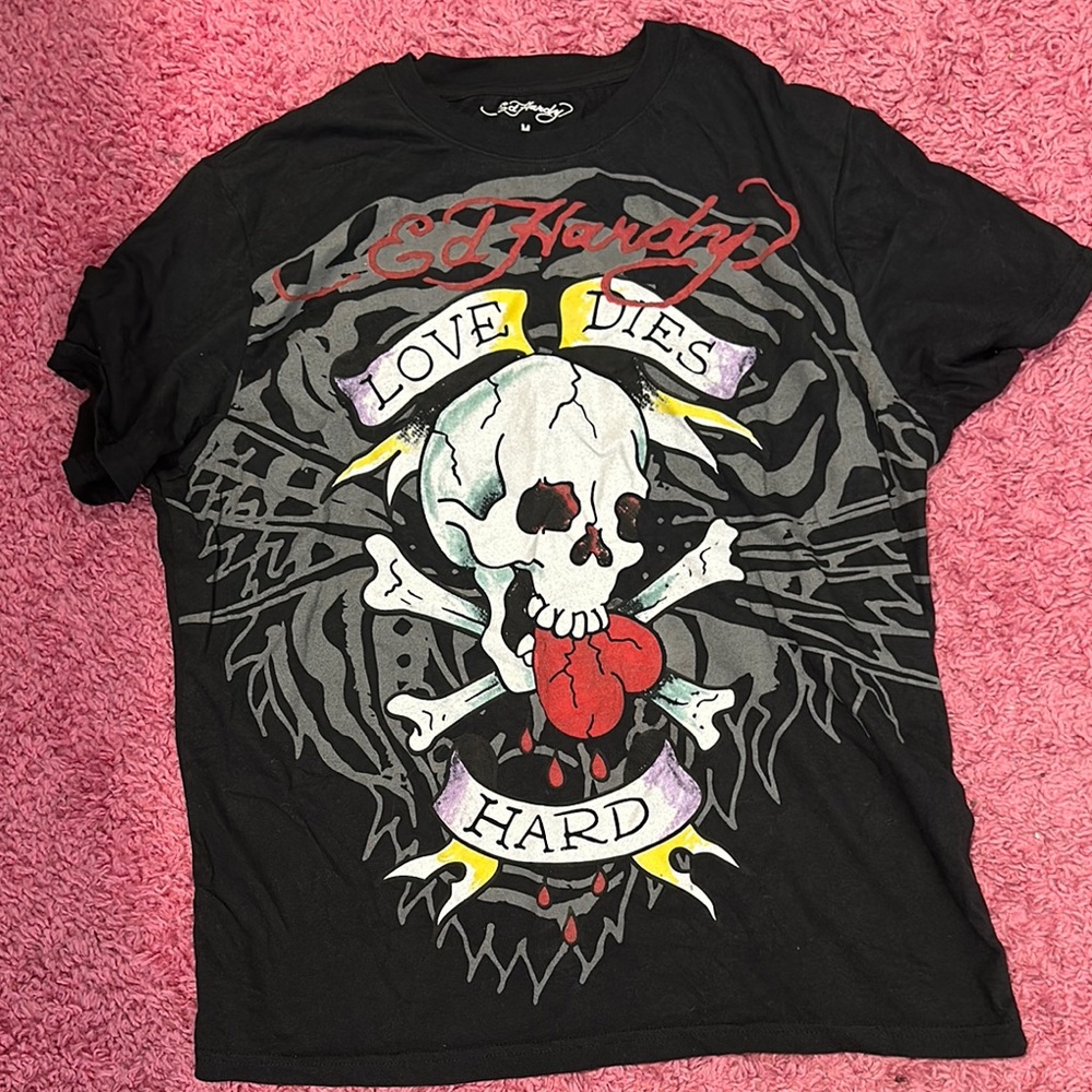 Ed Hardy Black and Red Skull Graphic Tee